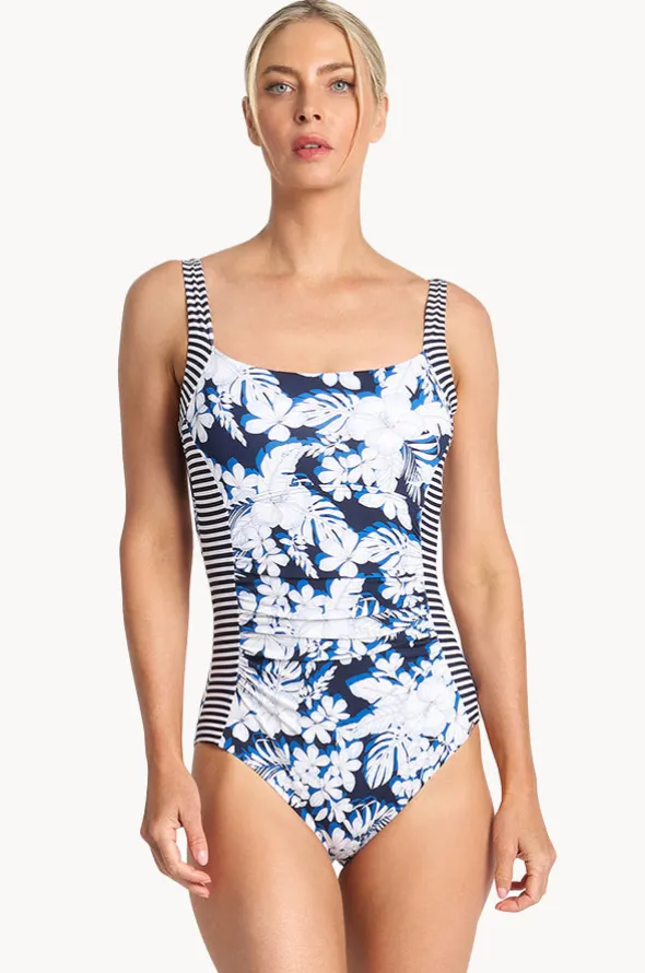 Anchor Ruched Square Neck One Piece
