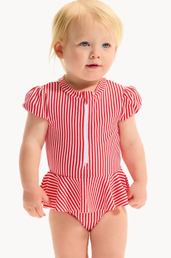 Baby Girls Textured Stripe Peplum Sunsuit