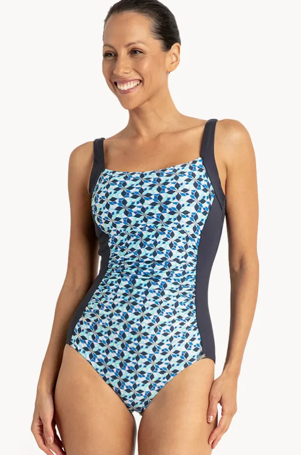 Deco Ruched Square Neck One Piece