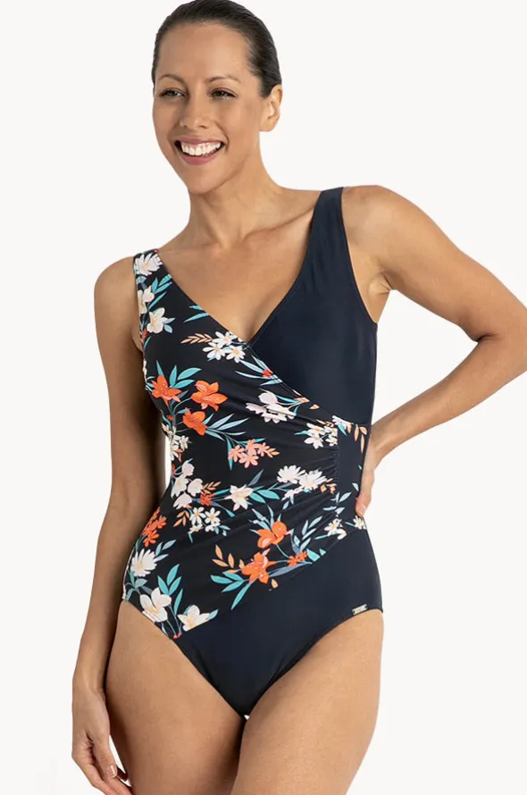Floral Gathered Cross Over One Piece