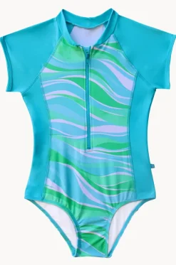 Girls Coastal Wave Short Sleeve Sunsuit