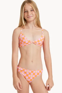 Girls Flower Check Tri Set