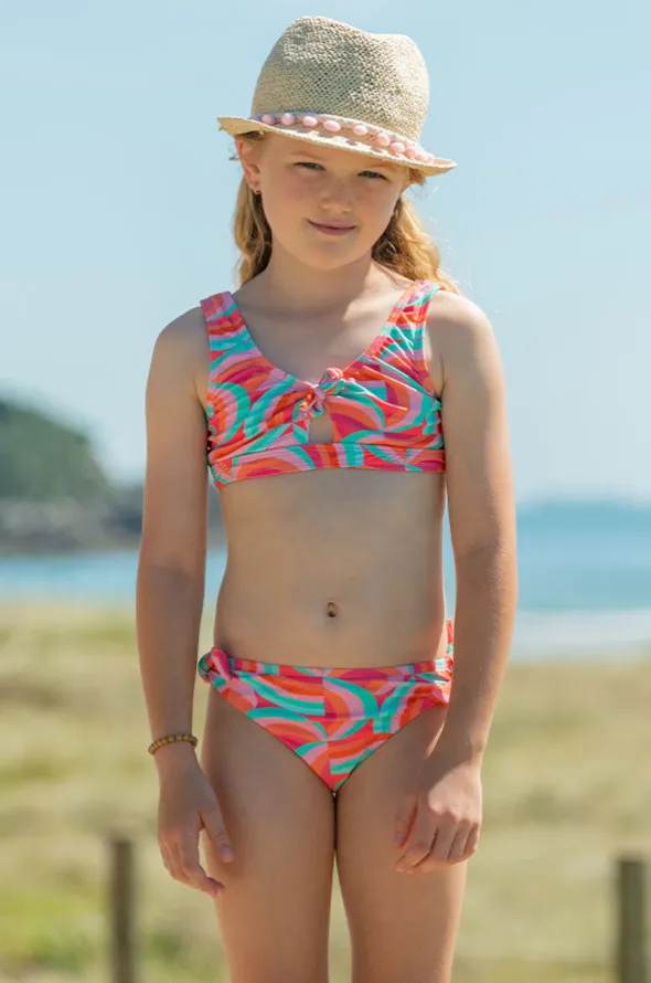 Girls Geo Melon Tie Crop Set