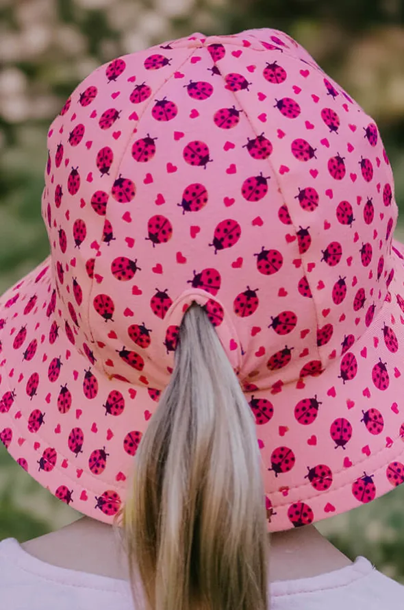 Girls Ladybug Ponytail Bucket Hat