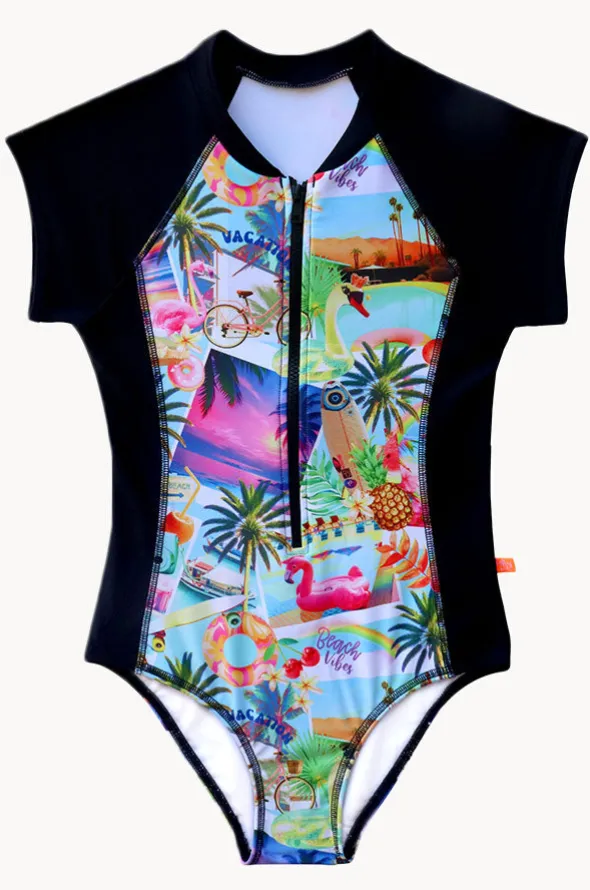 Girls Summer Vacay Short Sleeve Sunsuit
