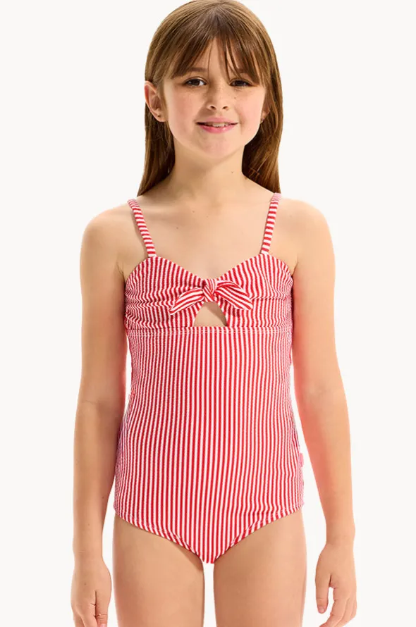 Girls Textured Stripe Tie Front One Piece