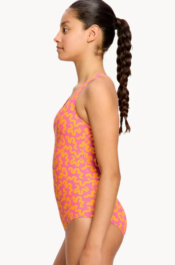 Girls Wavy Pink Racerback One Piece