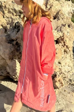 Kids Salty Peach Hooded Towelling Robe 7-11Y