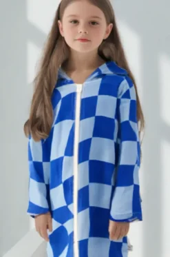 Kids Tidal Checker Hooded Towelling Robe 3-5Y