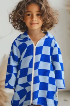 Kids Tidal Checker Hooded Towelling Robe 5-7Y