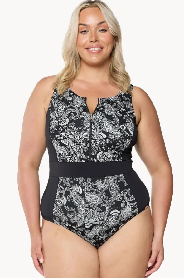Mono Paisley Zip High Neck One Piece