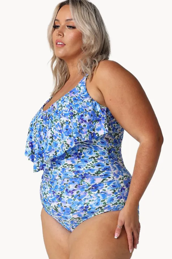 Pansy Long Frill V Neck One Piece