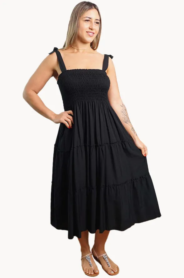 Plain Tie Up Smock Dress
