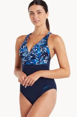 Sapphire Ruched Cross Back One Piece