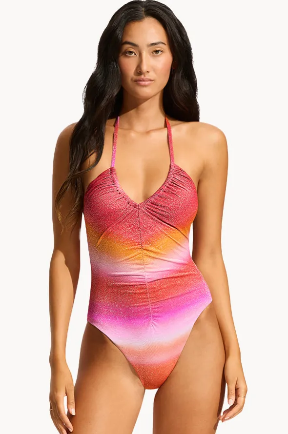 Spectrum Drawstring V Neck One Piece
