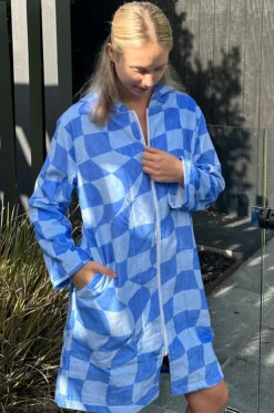 Tidal Checker Hooded Towelling Robe M/L