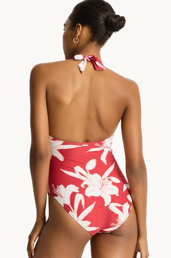 Veridian Twist Front Halter One Piece